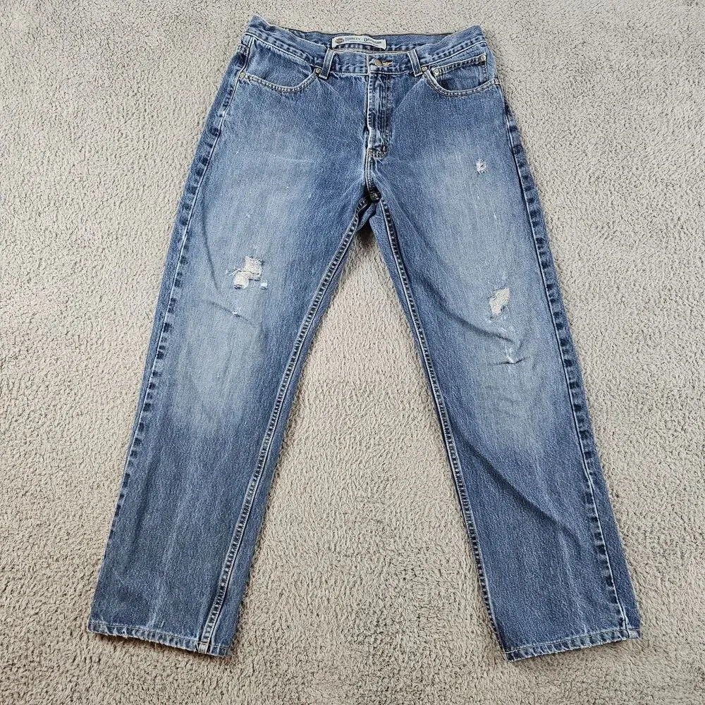 Harley Davidson Jeans Men 32x29 Blue Denim Distressed Biker Grunge Skater Cotton